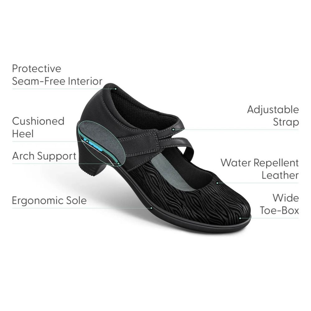 Orthofeet Ella Cushioned Support Women's Mary Jane Black - 6 Medium