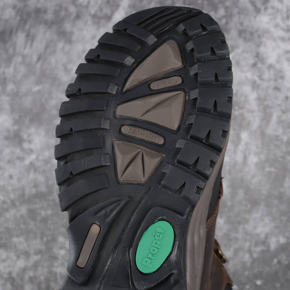 Photo of outsole with deep lugs for traction.